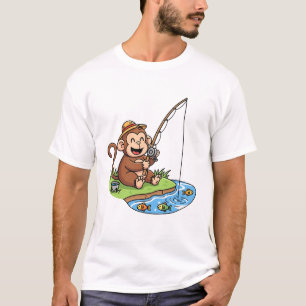 Playful Monkey Fishing T-shirt for Men & Women H