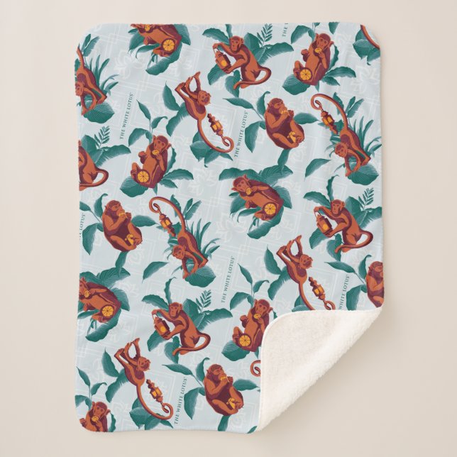 Playful Monkeys Pattern of The White Lotus Sherpa Blanket (Front)