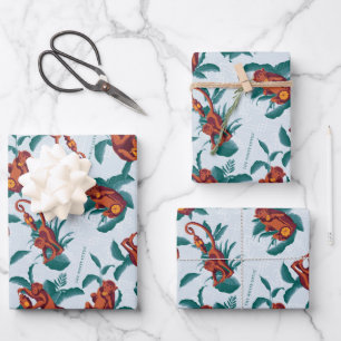 Playful Monkeys Pattern of The White Lotus Wrapping Paper Sheet