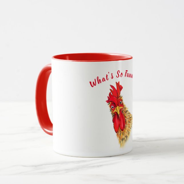 Playful Mug Gift with Funny Rooster - Custom Text (Front Left)
