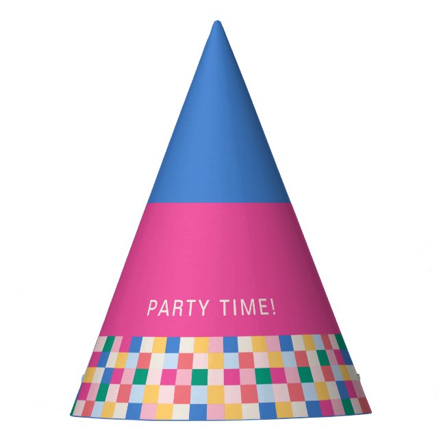 Playful Multicolor Blocks Party Hat (Front)