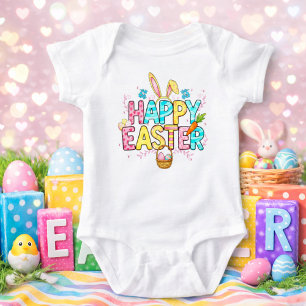 Playful Multicolored Easter Lettering Design Baby Bodysuit