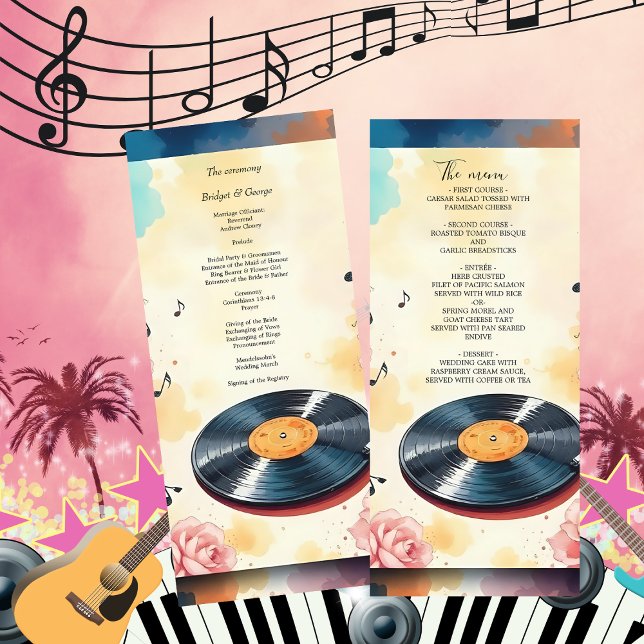 playful musical floral watercolor wedding menu (Creator Uploaded)