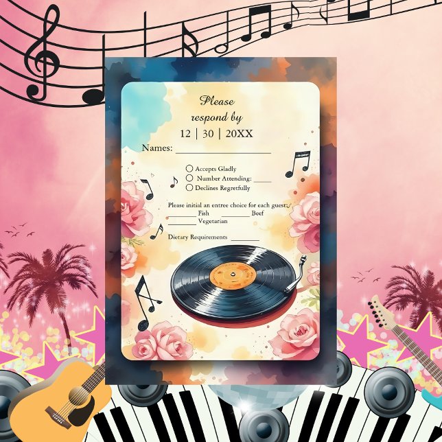 playful musical floral watercolor wedding  RSVP card (Creator Uploaded)