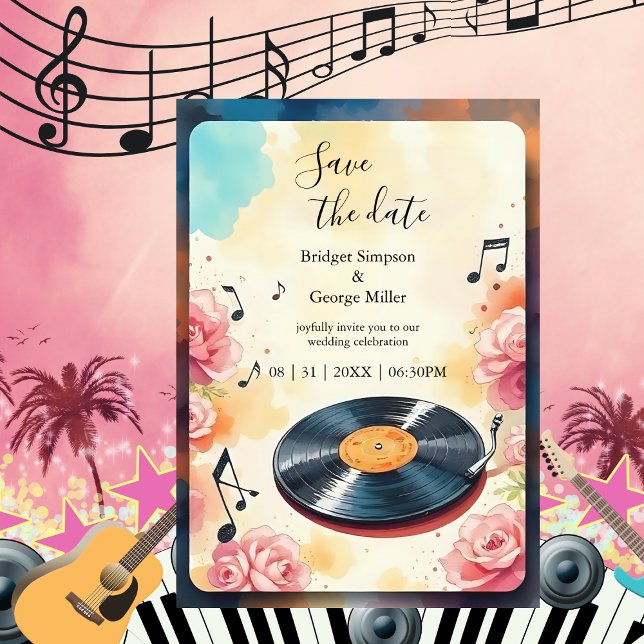 playful musical floral wedding save the date  invitation (Creator Uploaded)
