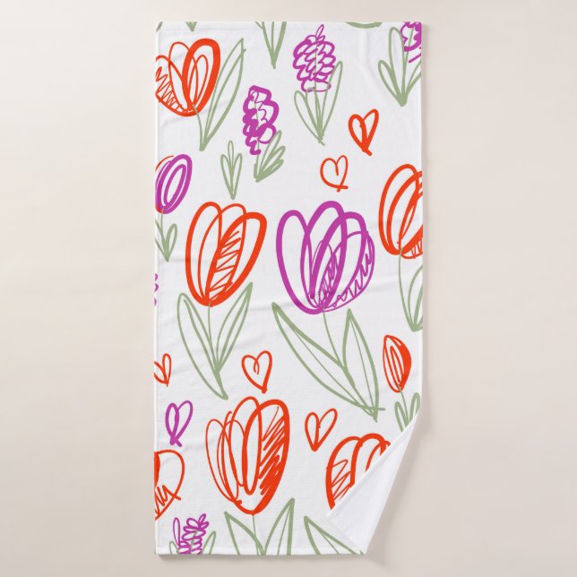 Playful naive tulip flower seamless pattern  bath towel (Bath Towel)