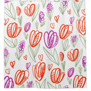 Playful naive tulip flower seamless pattern  shower curtain