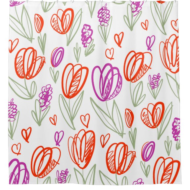 Playful naive tulip flower seamless pattern  shower curtain (Front)