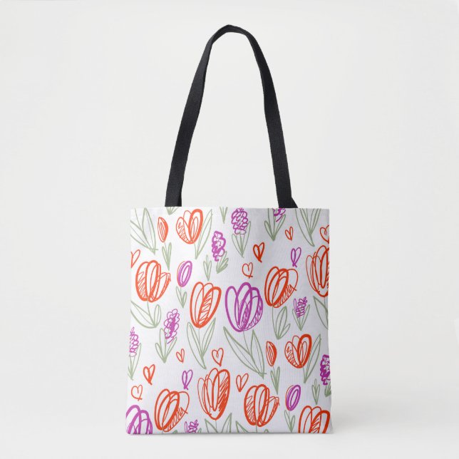 Playful naive tulip flower seamless pattern  tote bag (Front)