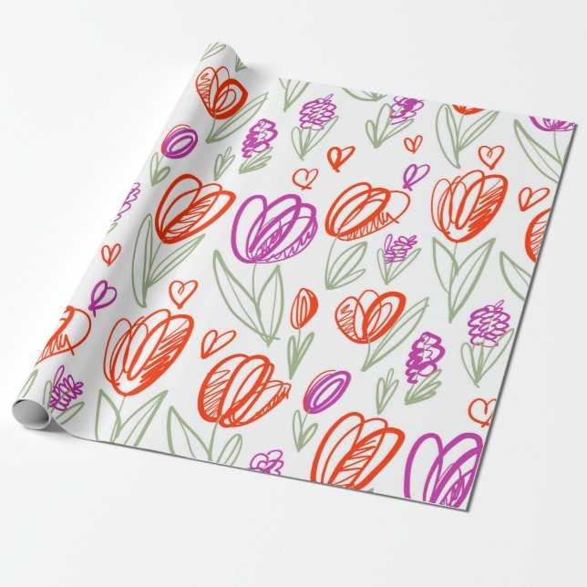 Playful naive tulip flower seamless pattern  wrapping paper (Unrolled)