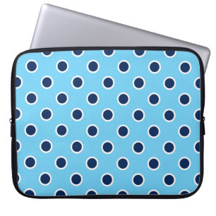 Playful Navy Polka Dots, Light Blue Laptop Sleeve