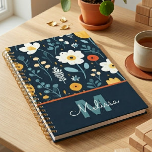 Playful Navy Retro Bloom Monogram Planner