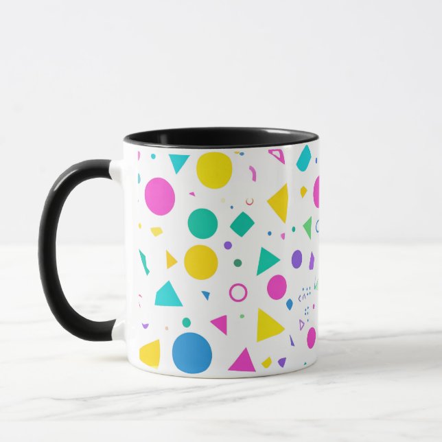 Playful Neon Memphis Geometric Retro Pattern Mug (Left)