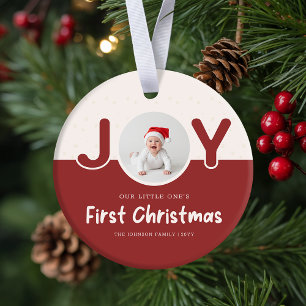 Playful Newborn Baby's  Photo First Christmas Ceramic Ornament