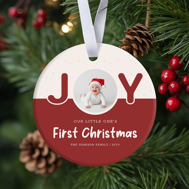 Playful Newborn Baby's  Photo First Christmas Ceramic Ornament (Creator Uploaded)
