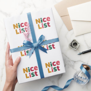 Playful 'Nice List' Christmas Colourful Typography Wrapping Paper