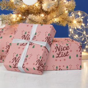 Playful 'Nice List' Christmas Typography Soft Pink Wrapping Paper