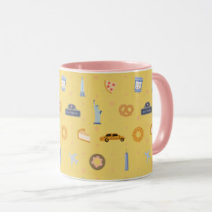 Playful NYC Icons & Landmarks Pattern Yellow Mug