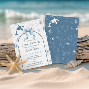 Playful Ocean Blue Sea Life Baby Shower Invitation