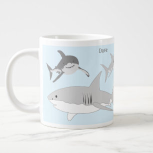 Playful Ocean Sharks Blue Design Large Coffee Mug