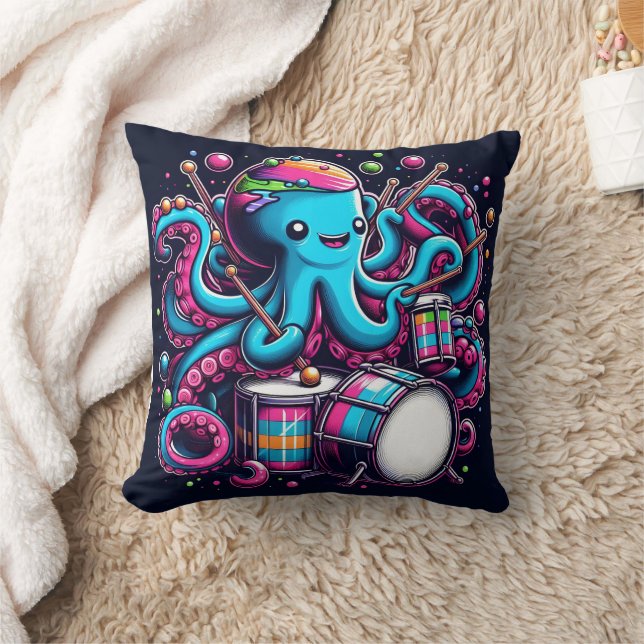 Playful Octopus Drumming Underwater Party Cushion (Blanket)