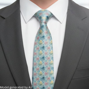 Playful Octopus Pattern – Blue Ocean Sea Life Tie