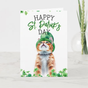Playful Orange Cat with Shamrocks St Patrick's Day Card