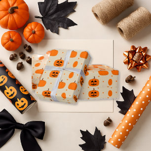 Playful Orange Pumpkin Cream Minimal Halloween Wrapping Paper