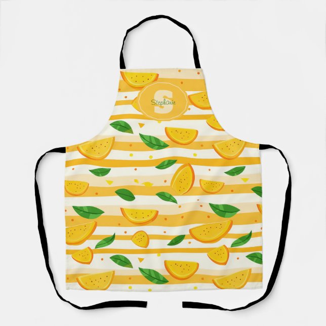 Playful Orange Slice Pattern with Green Leaves Apron (Front)