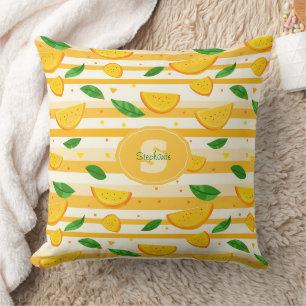 Playful Orange Slice Pattern with Green Leaves Cushion