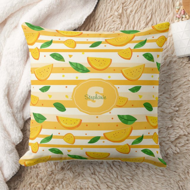 Playful Orange Slice Pattern with Green Leaves Cushion (Blanket)