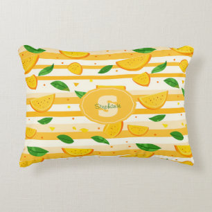 Playful Orange Slice Pattern with Green Leaves Decorative Cushion