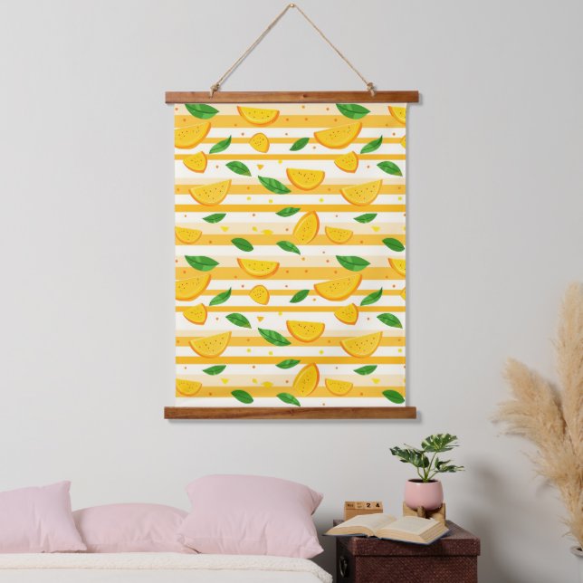 Playful Orange Slice Pattern with Green Leaves Hanging Tapestry (Bedroom)