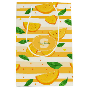 Playful Orange Slice Pattern with Green Leaves Medium Gift Bag