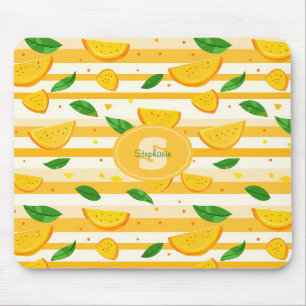 Playful Orange Slice Pattern with Green Leaves Mouse Pad