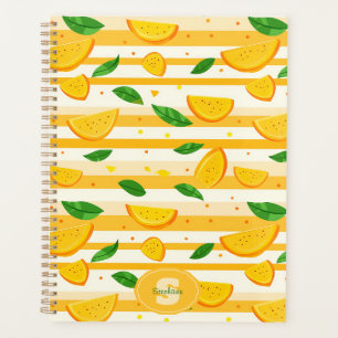 Playful Orange Slice Pattern with Green Leaves Planner