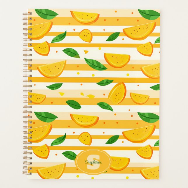 Playful Orange Slice Pattern with Green Leaves Planner (Front)