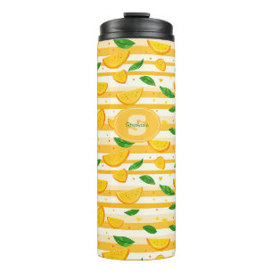 Playful Orange Slice Pattern with Green Leaves Thermal Tumbler