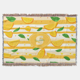Playful Orange Slice Pattern with Green Leaves Throw Blanket
