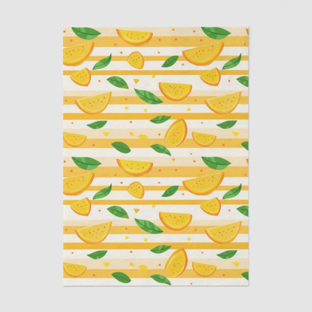 Playful Orange Slice Pattern with Green Leaves Tissue Paper (Front)