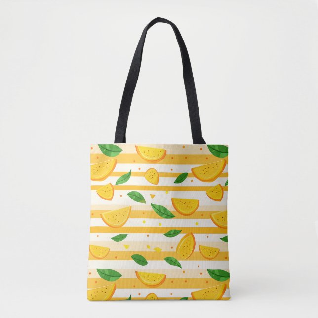 Playful Orange Slice Pattern with Green Leaves Tote Bag (Front)
