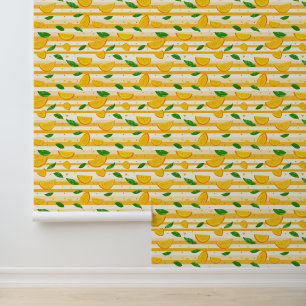 Playful Orange Slice Pattern with Green Leaves Wallpaper