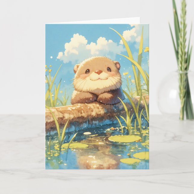 Playful Otter in a Sunny Meadow Card (Front)