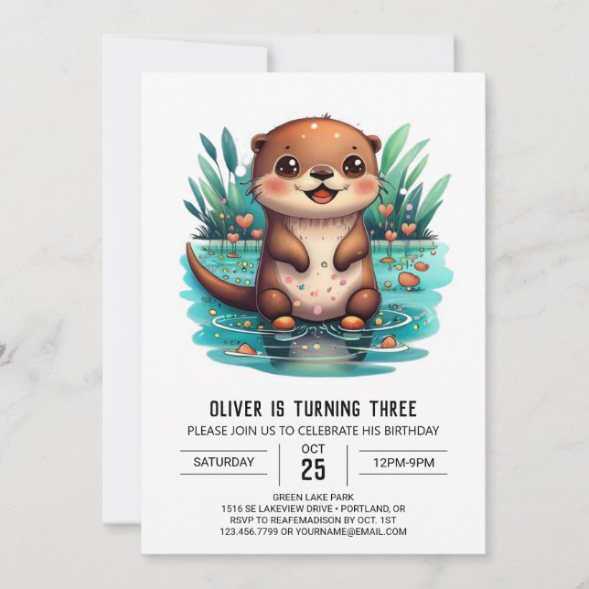 Playful Otter Wonderland Birthday Invitation (Front)
