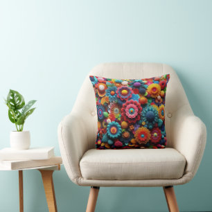 Playful Padded Crochet Art Cushion