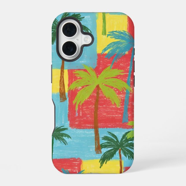 Playful Palm Trees – Summer Crayon Style Pattern iPhone 16 Case (Back)