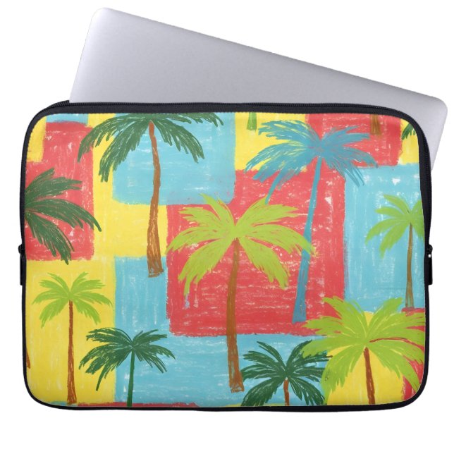 Playful Palm Trees – Summer Crayon Style Pattern Laptop Sleeve (Front)