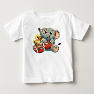 Playful Pals: Cartoon Elephant and Duck  Baby T-Shirt