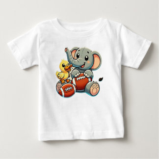 Playful Pals: Cartoon Elephant and Duck  Baby T-Shirt