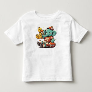 Playful Pals: Cartoon Elephant and Duck Toddler T-Shirt
